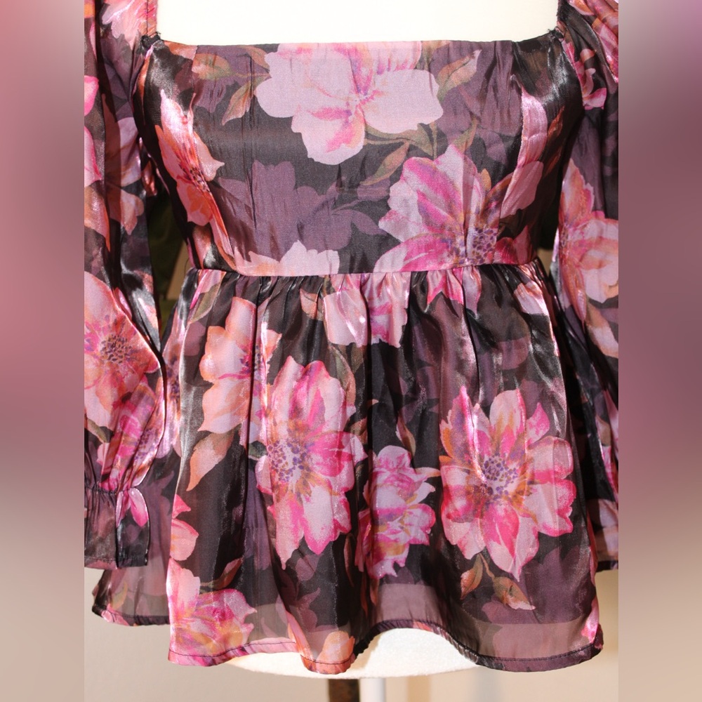 Thirty Thirty LA Floral Organza Peplum Babydoll Blouse - Picture 6 of 13